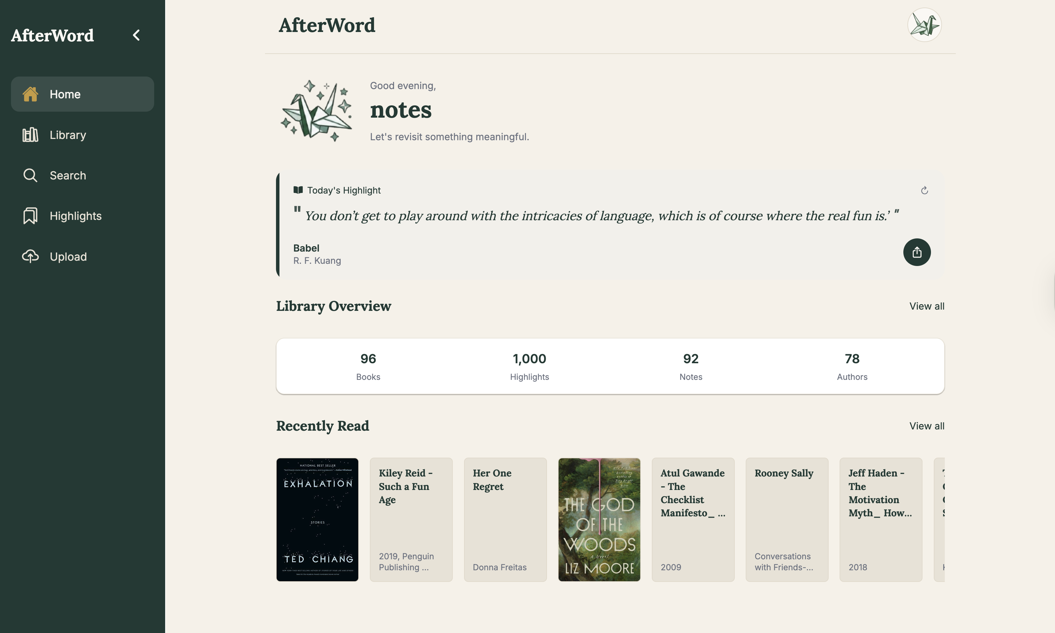 My AfterWord Dashboard